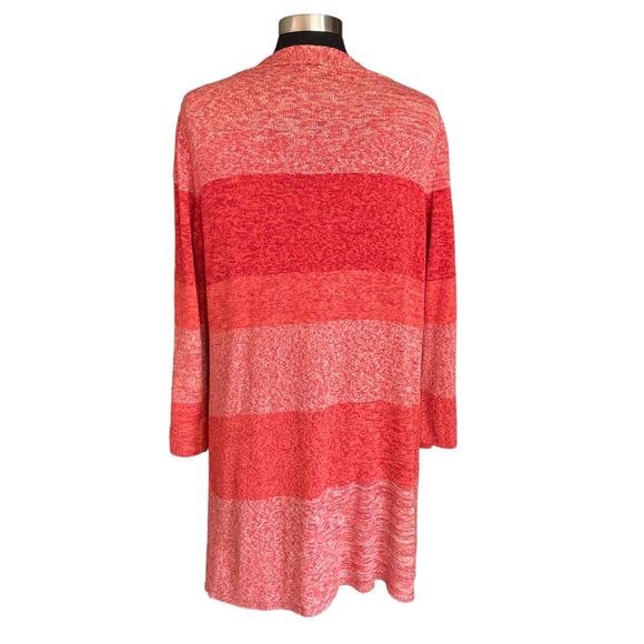 Coldwater Creek Colorblock Long Cardigan Sweater Orange Red Size Medium Fall - Picture 3 of 8